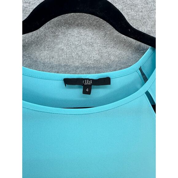 Tibi Women's sz 4 Blue Flowy Blouse Cut Out Workwear Classy Modest Dressy Casual - Picture 3 of 7